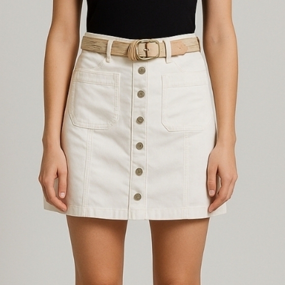 Madewell White Denim Button Up A Line Jean Skirt Size 28 - Picture 1 of 9